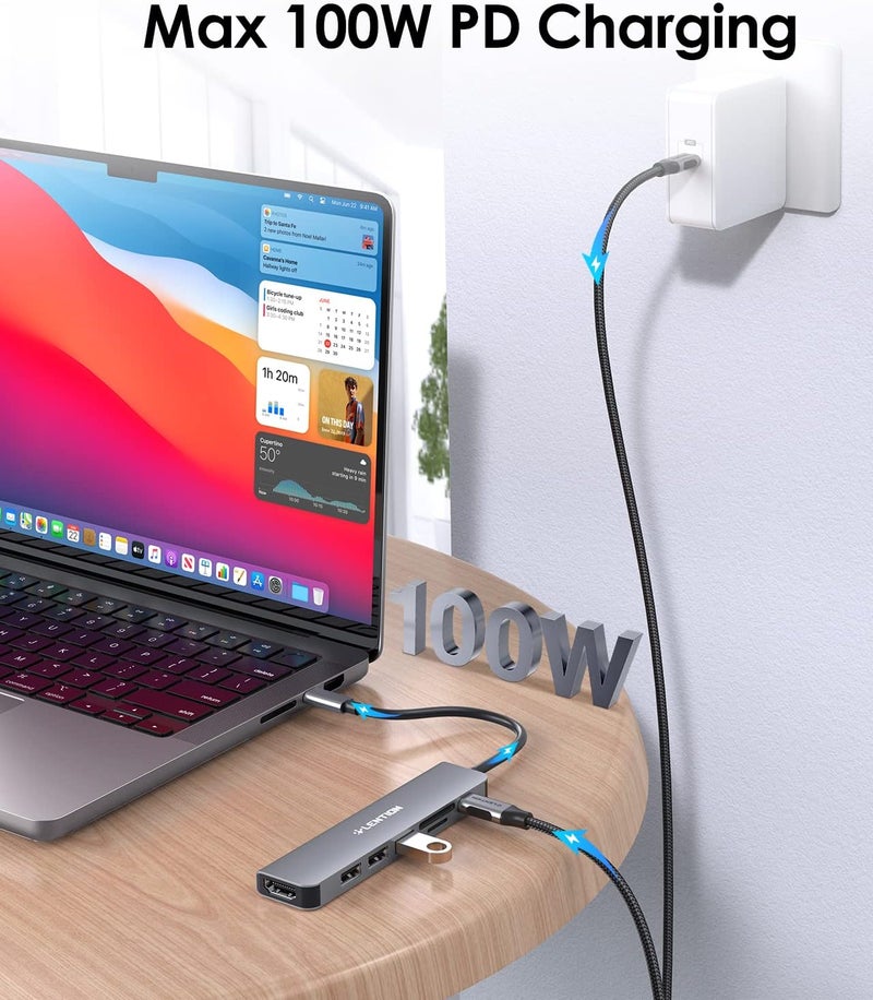 Lention محور USB C مع شحن 100 واط، HDMI 4K، قارئ بطاقات مزدوج، متوافق مع USB 3.0 و 2.0 لجهاز MacBook Pro، Mac Air/Surface الجديد، Chromebook، المزيد، محول سائق مستقر (CB-CE18، رمادي فضائي) - Image 5
